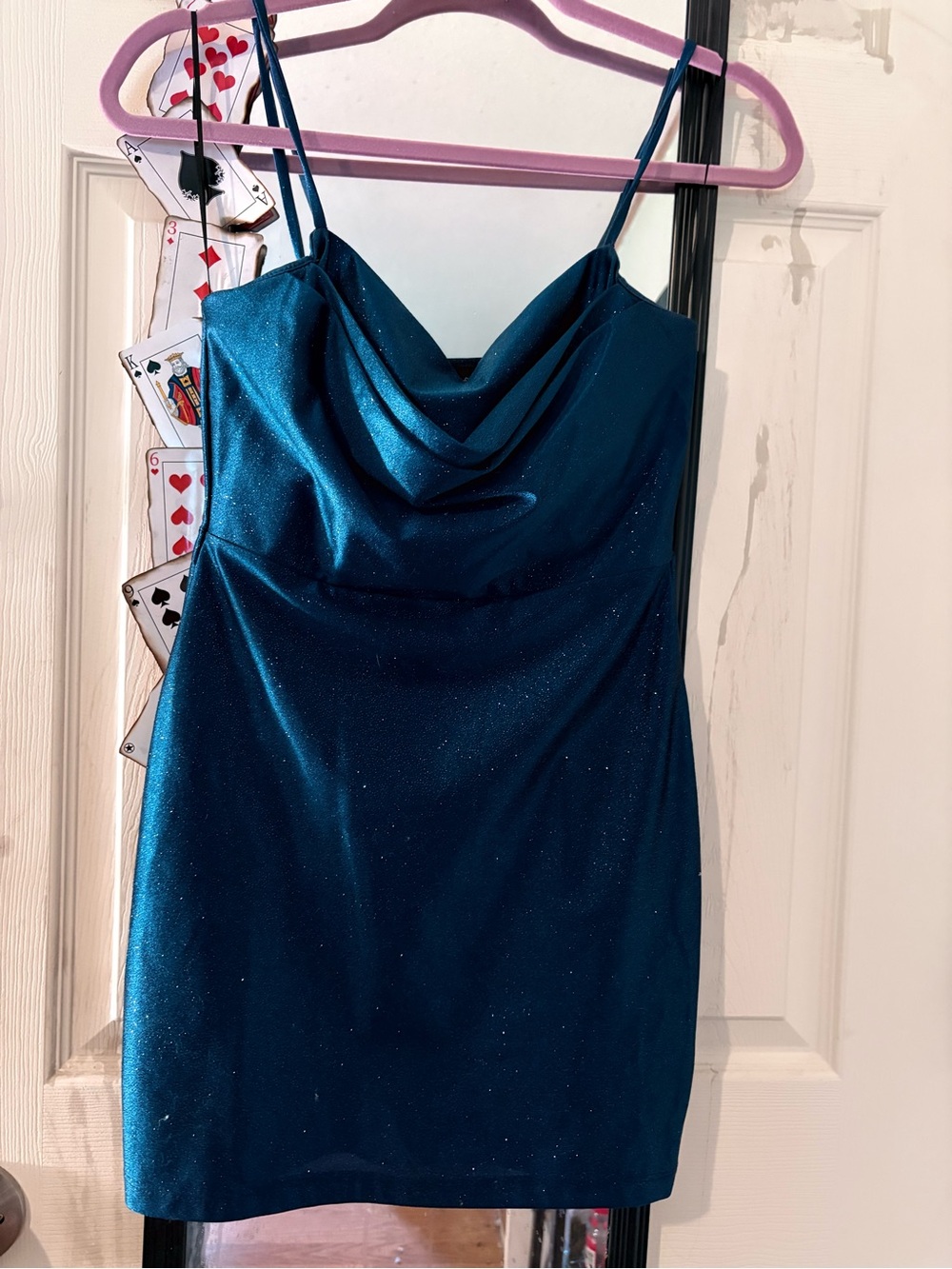 Windsor Teal Sparkle Cowl Neck Mini Dress